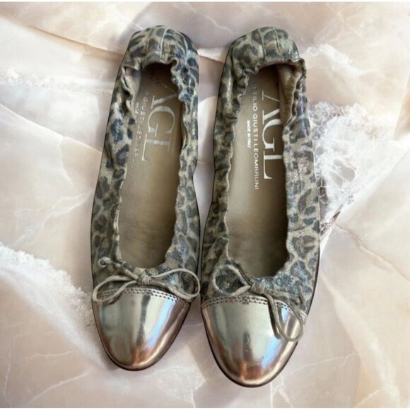 AGL Animal Print Gold Captoe Ballet Flats Size 37.5 - Picture 1 of 6